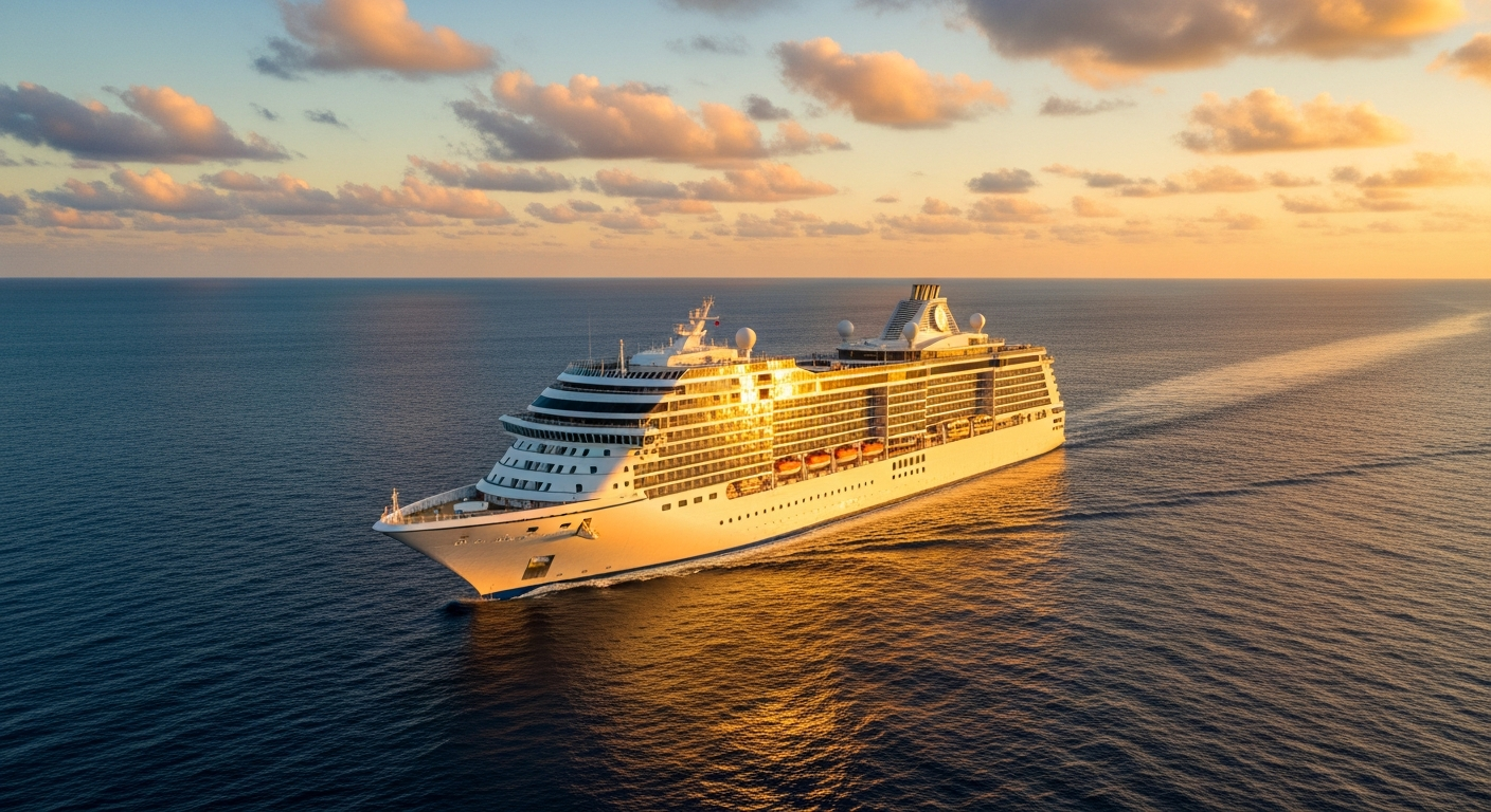 Luxury cruise ship at sunset
